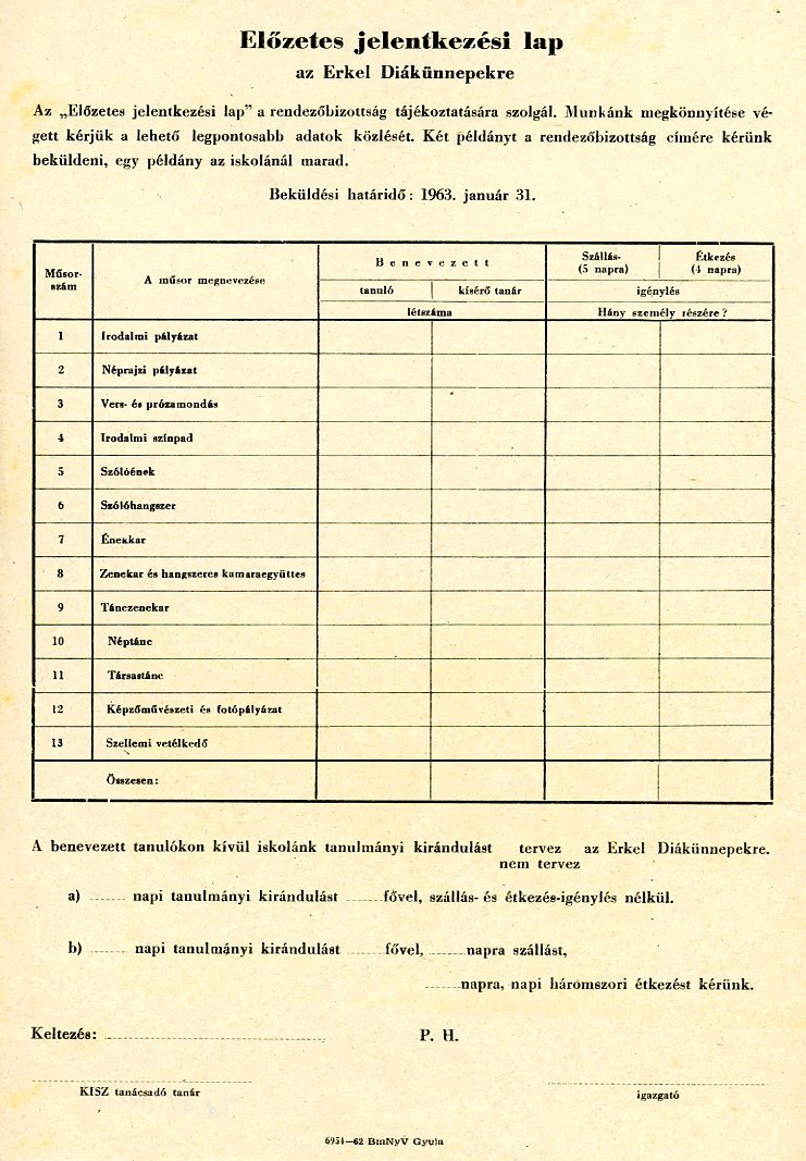 Előzetes jelentkezési lap (Erkel Ferenc Múzeum CC BY-NC-SA)