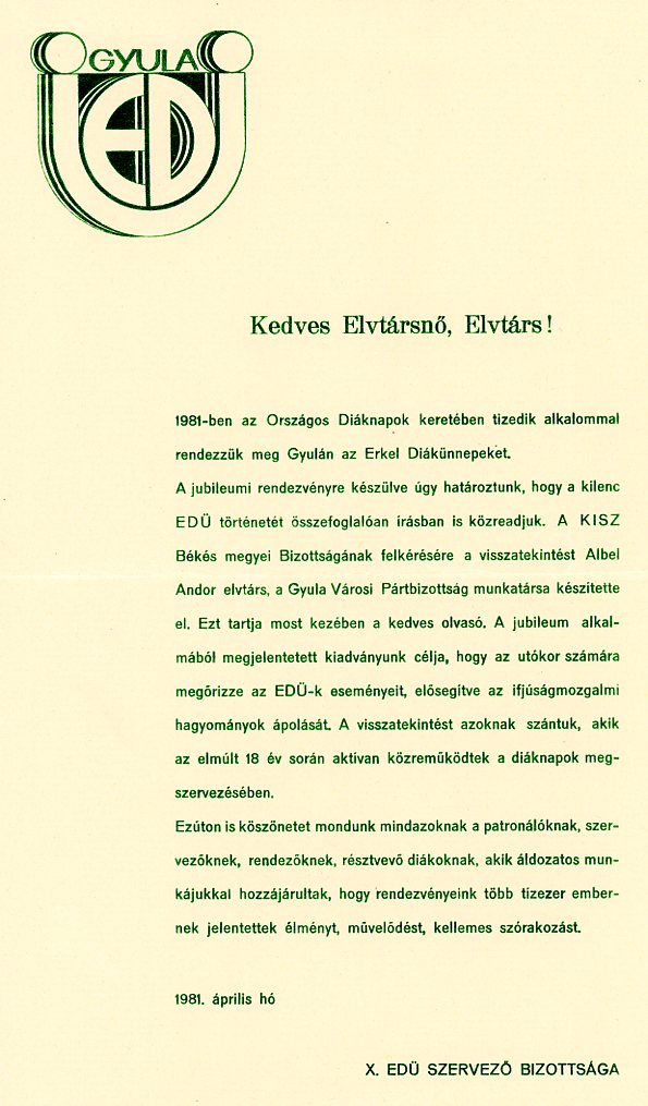 Levél kiadványhoz (Erkel Ferenc Múzeum CC BY-NC-SA)