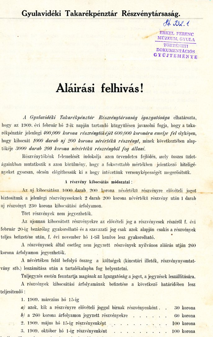 Aláírási felhívás (Erkel Ferenc Múzeum CC BY-NC-SA)
