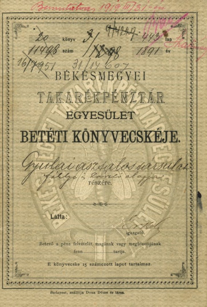 Takarékkönyv (Erkel Ferenc Múzeum CC BY-NC-SA)