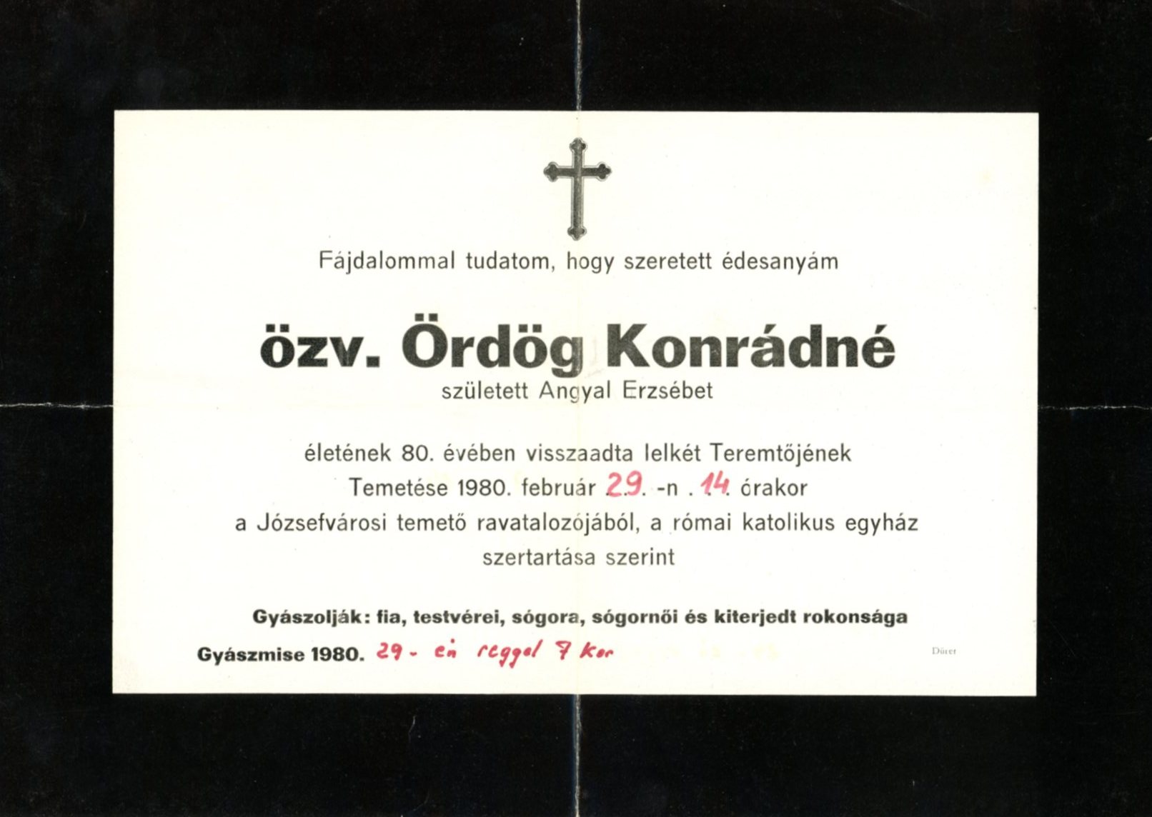 Gyászjelentés (Erkel Ferenc Múzeum CC BY-NC-SA)