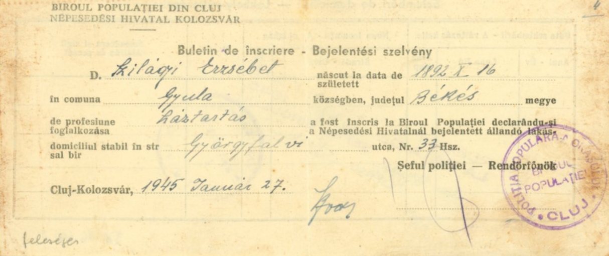 Bejelentési szelvény (Erkel Ferenc Múzeum CC BY-NC-SA)