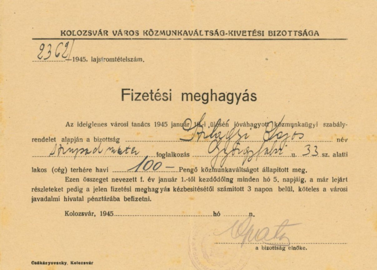 Fizetési meghagyás (Erkel Ferenc Múzeum CC BY-NC-SA)