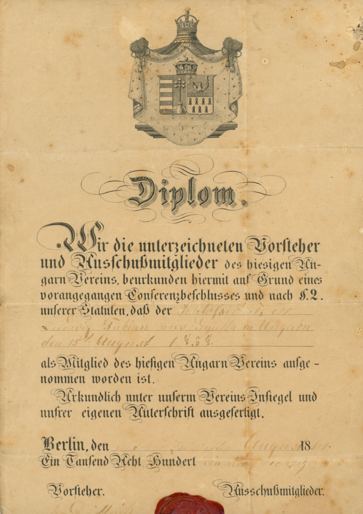 Diploma iparosoknak (Erkel Ferenc Múzeum CC BY-NC-SA)