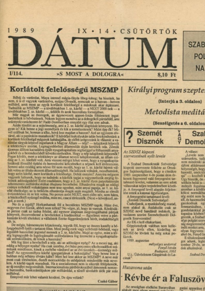 Újság :  Dátum (Erkel Ferenc Múzeum CC BY-NC-SA)
