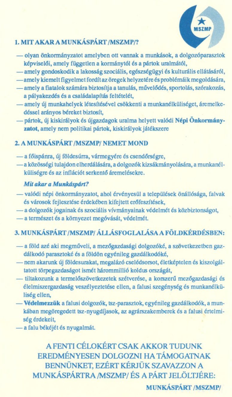 MSZMP szórólap (Erkel Ferenc Múzeum CC BY-NC-SA)