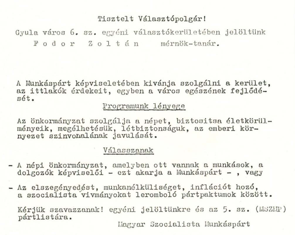 MSZMP szórólap , xerox (Erkel Ferenc Múzeum CC BY-NC-SA)