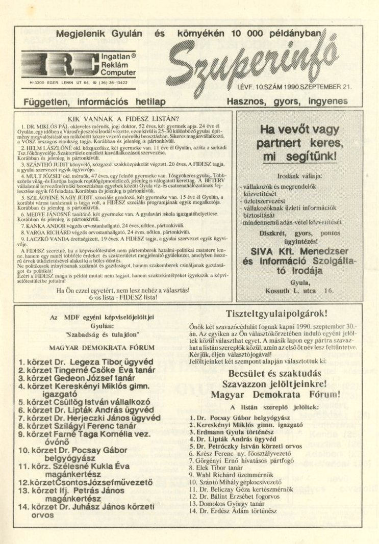 Hirdetési újság , szuperinfó (Erkel Ferenc Múzeum CC BY-NC-SA)
