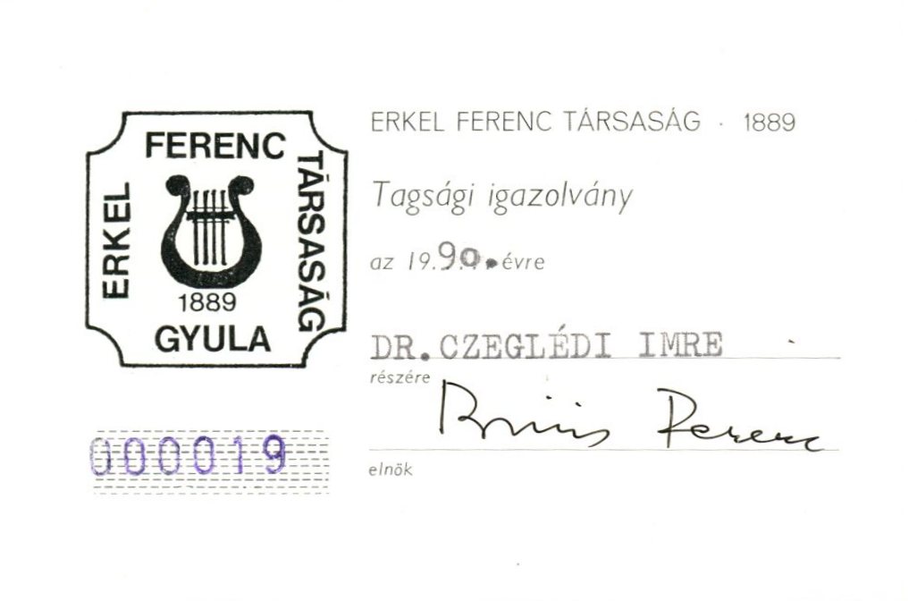 Tagsági igazolvány (Erkel Ferenc Múzeum CC BY-NC-SA)