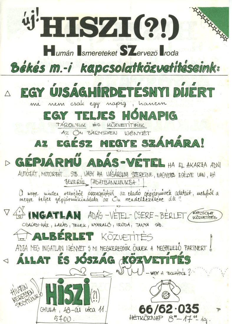 Hirdetési újság : Hiszi (Erkel Ferenc Múzeum CC BY-NC-SA)