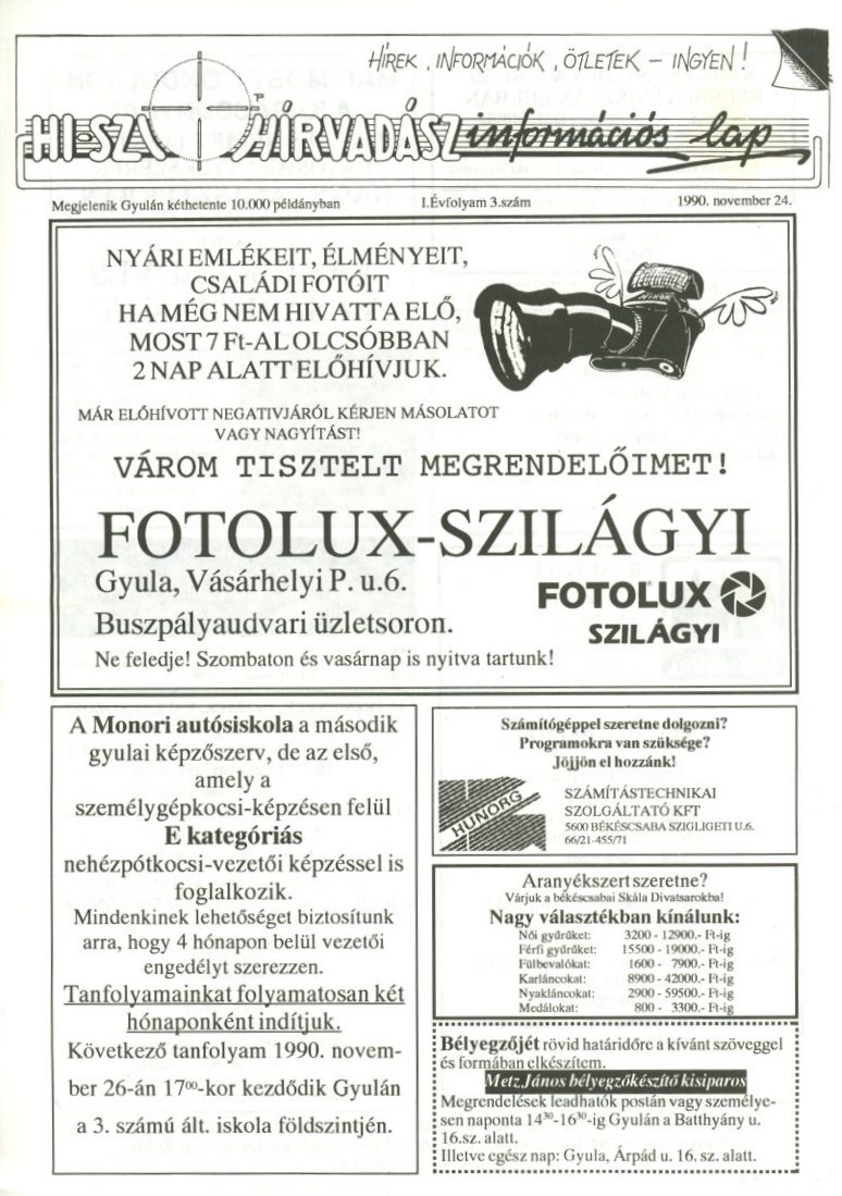 Reklámújság : Hi-szi Hírvadász (Erkel Ferenc Múzeum CC BY-NC-SA)