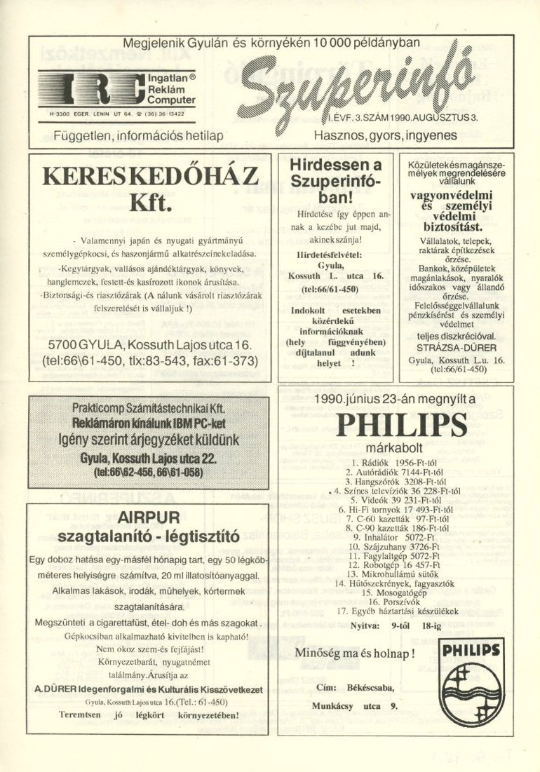 Reklámújság : Szuperinfó (Erkel Ferenc Múzeum CC BY-NC-SA)