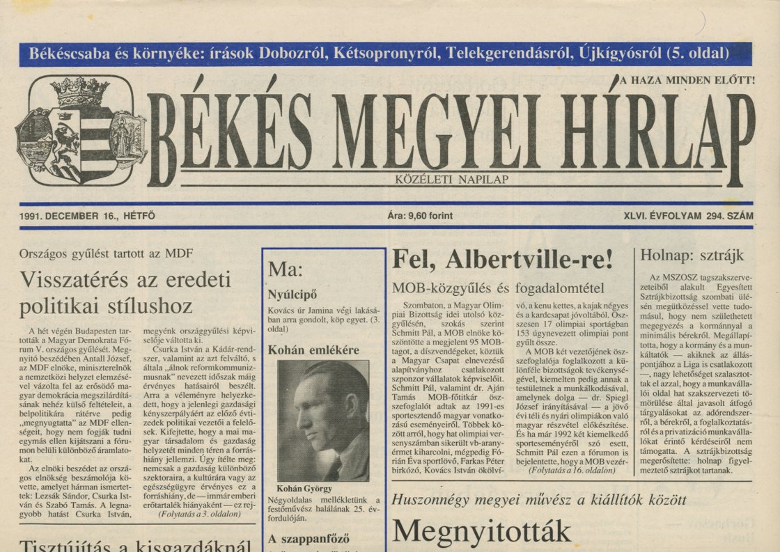 Újság : Békés Megyei Hírlap (Erkel Ferenc Múzeum CC BY-NC-SA)
