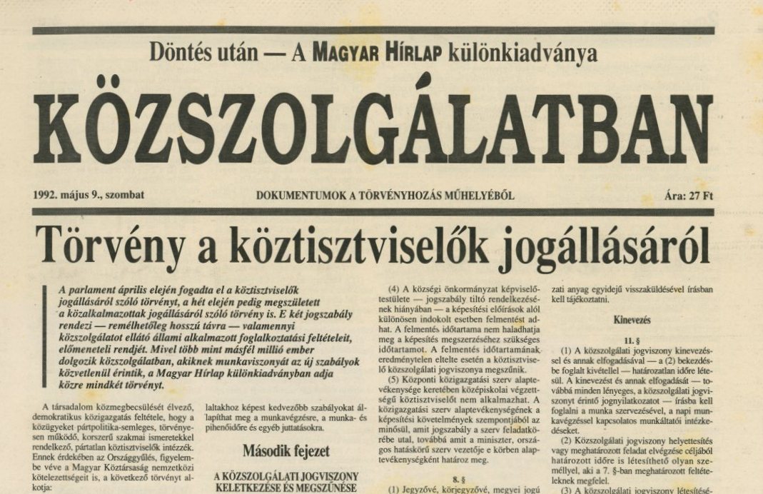 Újság : Magyar Hírlap , 1992 (Erkel Ferenc Múzeum CC BY-NC-SA)