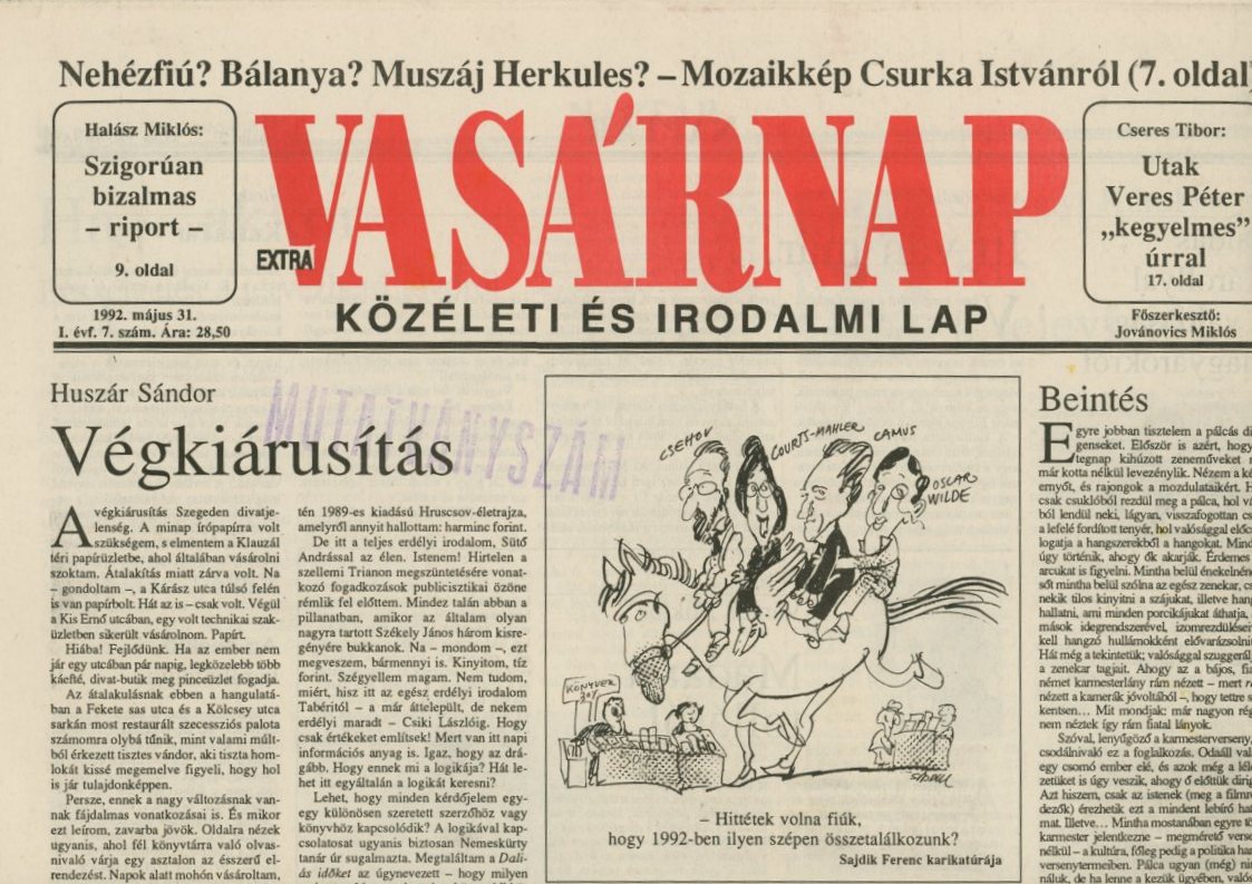 Újság : Extra vasárnap  ,1992 (Erkel Ferenc Múzeum CC BY-NC-SA)