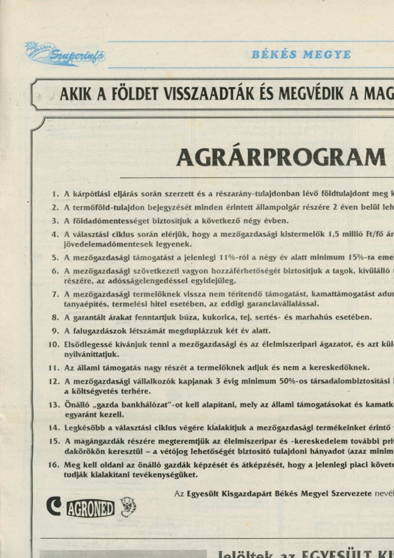 Újságrész , Egyesült Kisgazda Párt (Erkel Ferenc Múzeum CC BY-NC-SA)