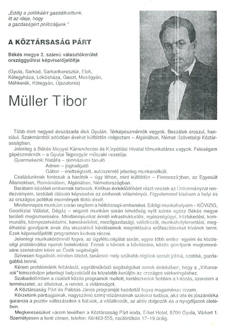 Szóróalp Müller Tibor képével , Köztársaság párt (Erkel Ferenc Múzeum CC BY-NC-SA)