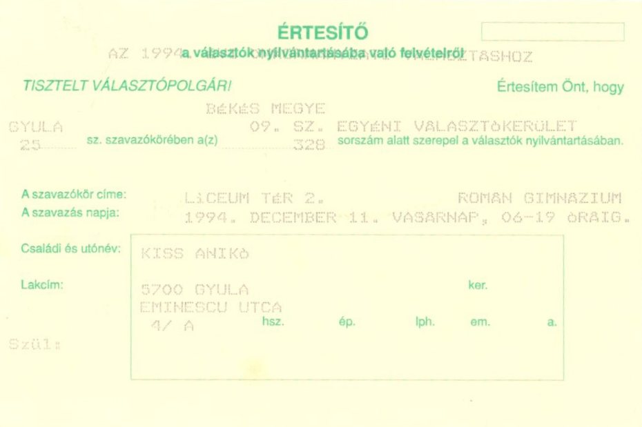 Kopogtatócédulák , 1994 önkormányzati választások (Erkel Ferenc Múzeum CC BY-NC-SA)