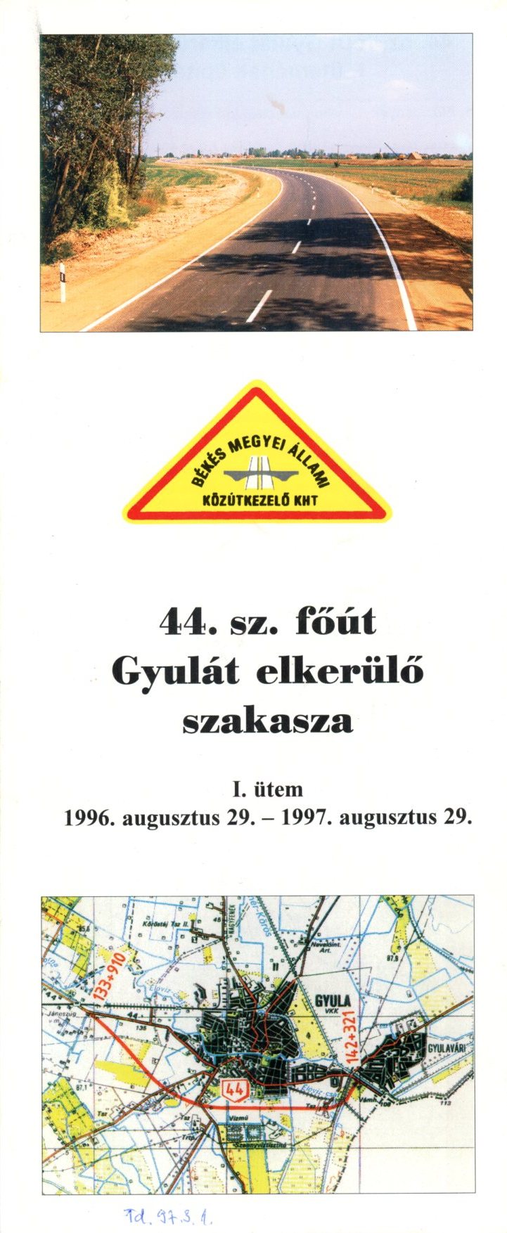 Térkép a 44-es főút Gyulát elkerülő szakasza (Erkel Ferenc Múzeum CC BY-NC-SA)