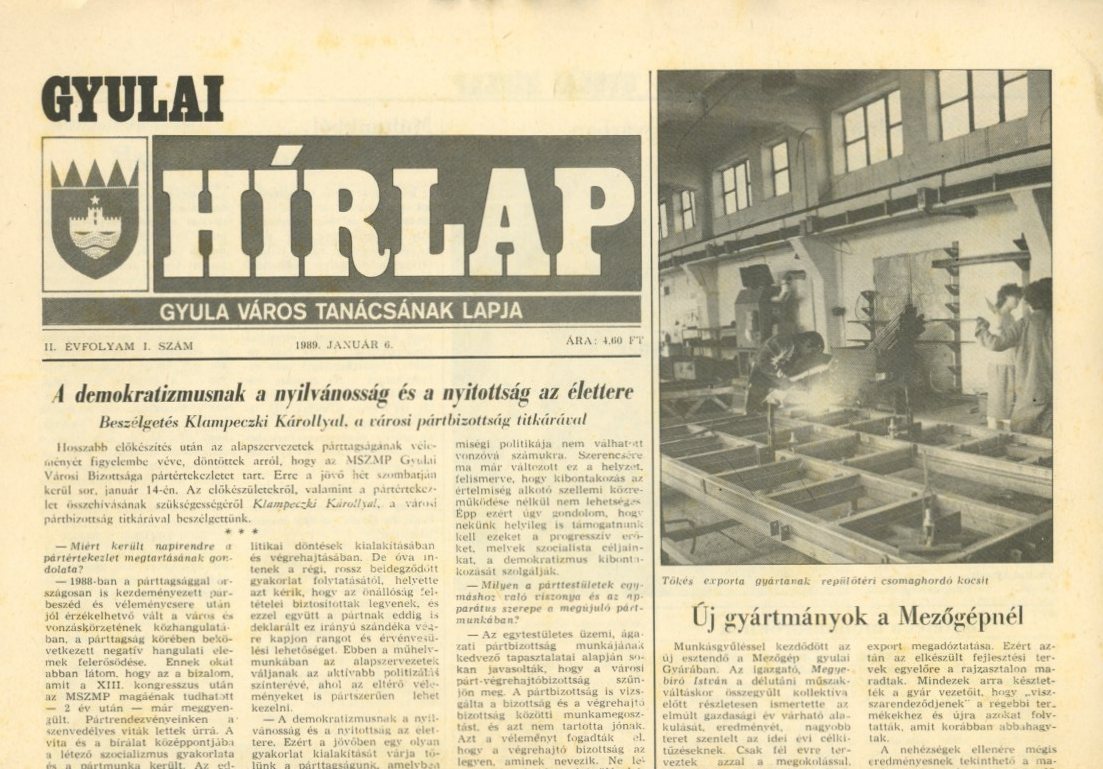 Újság : Gyulai Hírlap , 1989 (Erkel Ferenc Múzeum CC BY-NC-SA)
