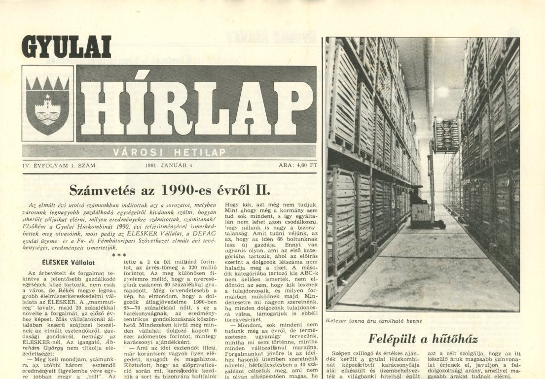 Újság : Gyulai Hírlap , 1991 (Erkel Ferenc Múzeum CC BY-NC-SA)
