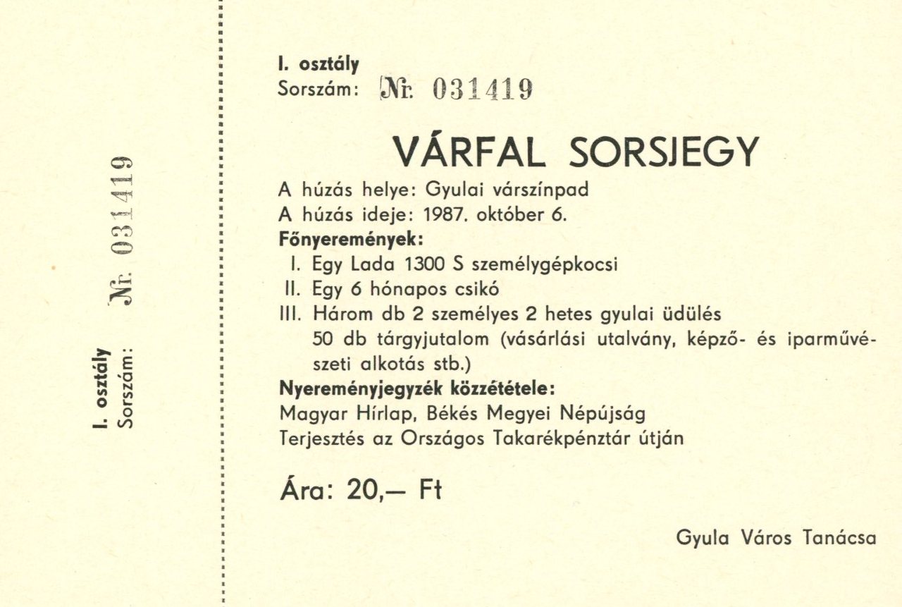 Várfalsorsjegy (Erkel Ferenc Múzeum CC BY-NC-SA)