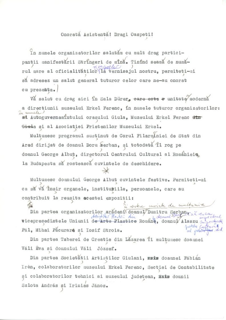 A megnyitó román szövege (Erkel Ferenc Múzeum CC BY-NC-SA)