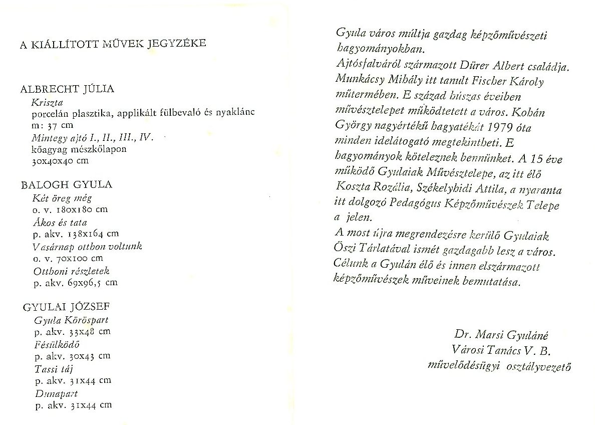 Meghívó és műjegyzék (Erkel Ferenc Múzeum CC BY-NC-SA)