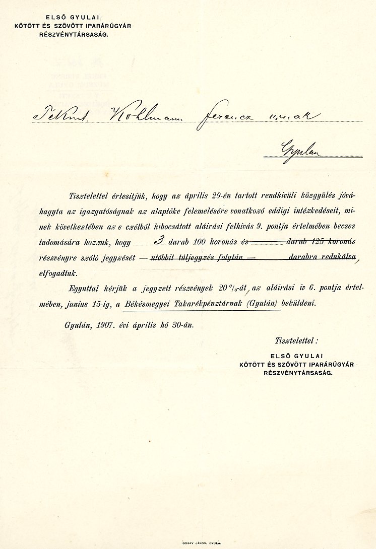hivatalos levél (Erkel Ferenc Múzeum CC BY-NC-SA)