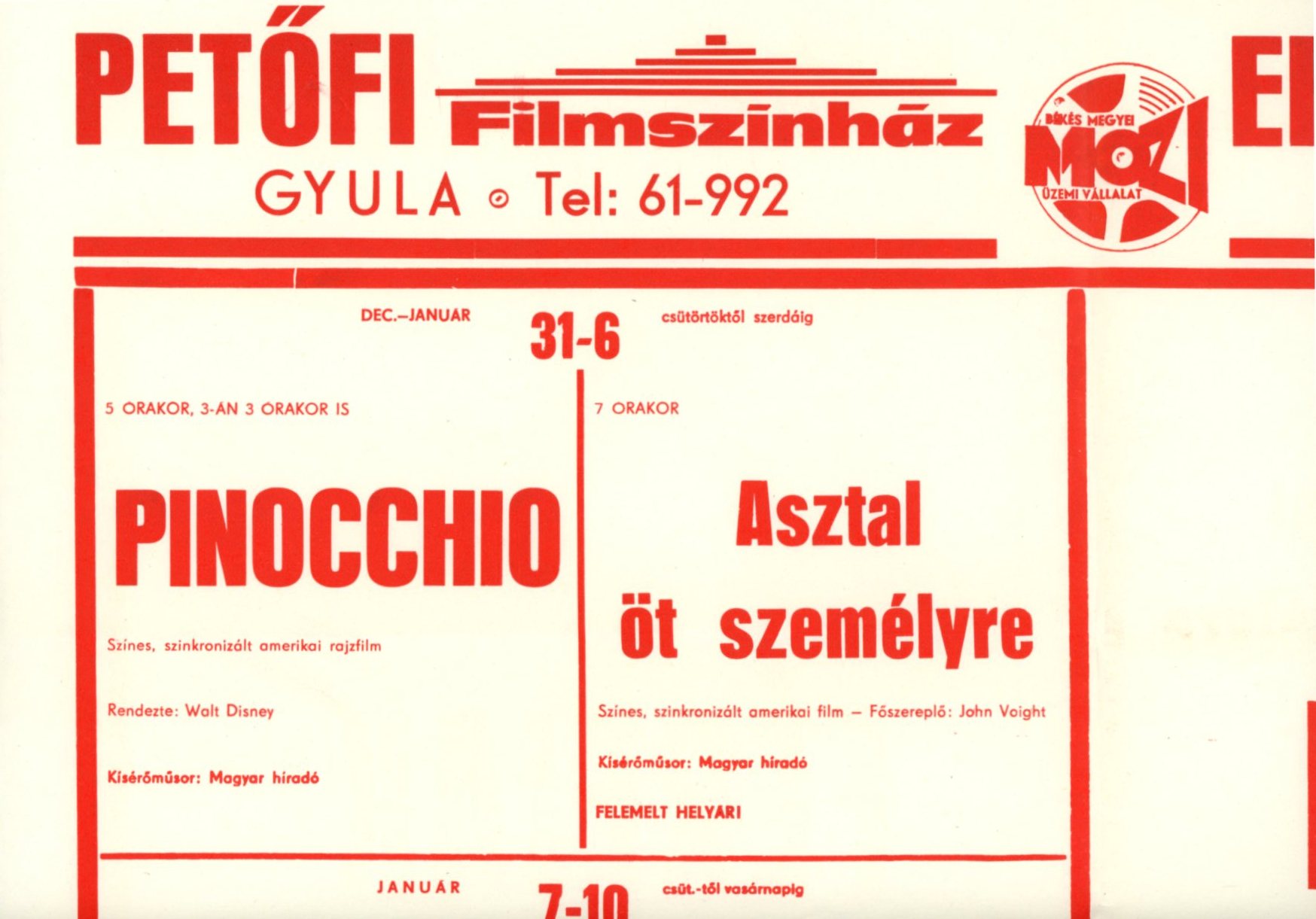 Mozi műsor plakáton (Erkel Ferenc Múzeum CC BY-NC-SA)