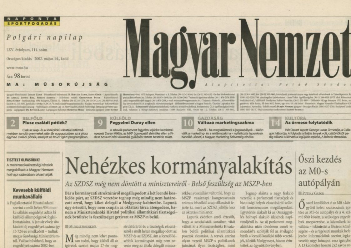 újság:Magyar Nemzet (Erkel Ferenc Múzeum CC BY-NC-SA)