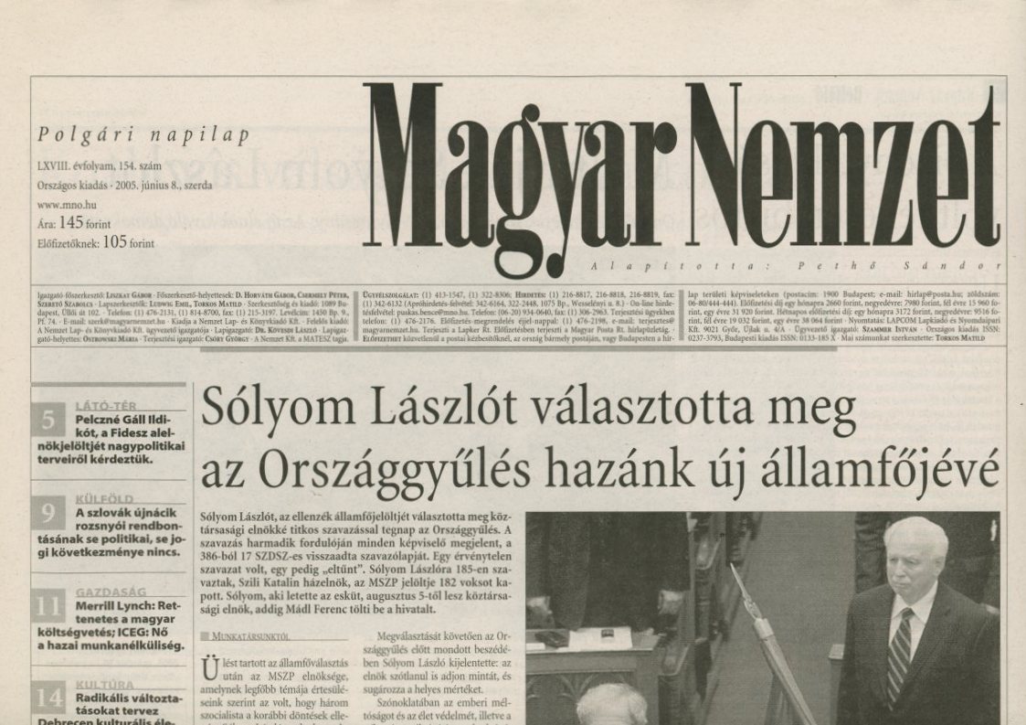 újság:Magyar Nemzet (Erkel Ferenc Múzeum CC BY-NC-SA)