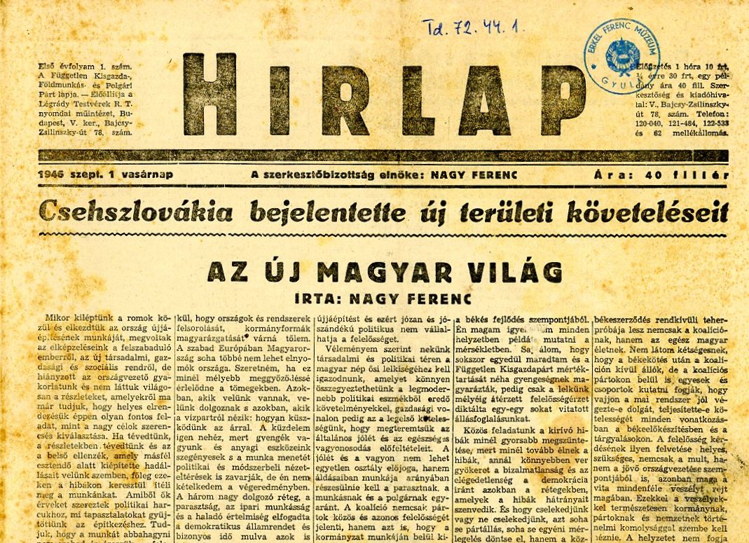 újság : Hirlap (Erkel Ferenc Múzeum CC BY-NC-SA)