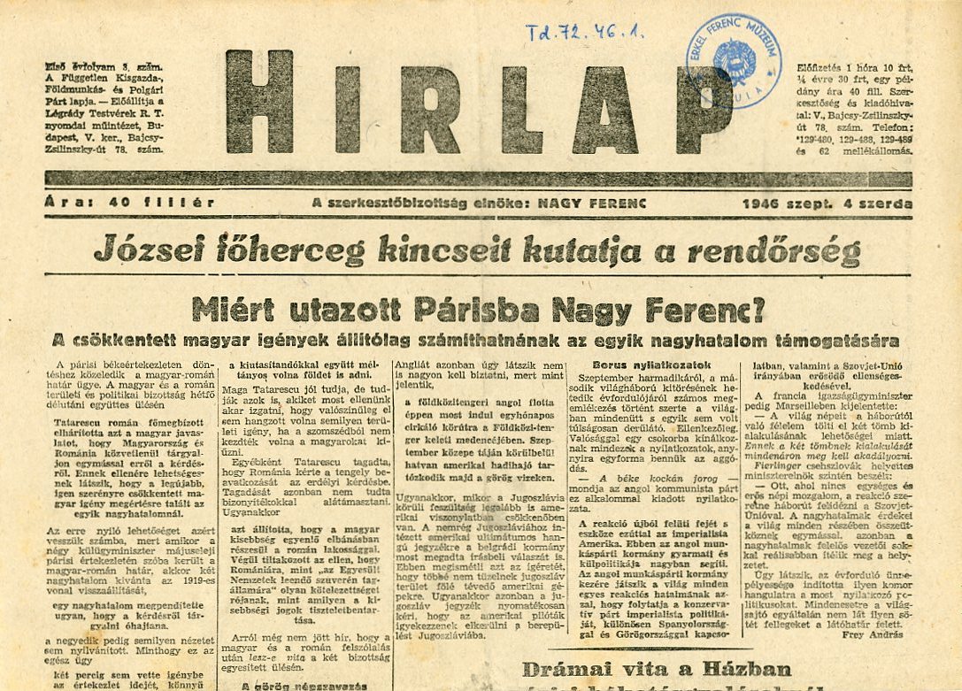 újság : Hirlap  2példány (Erkel Ferenc Múzeum CC BY-NC-SA)