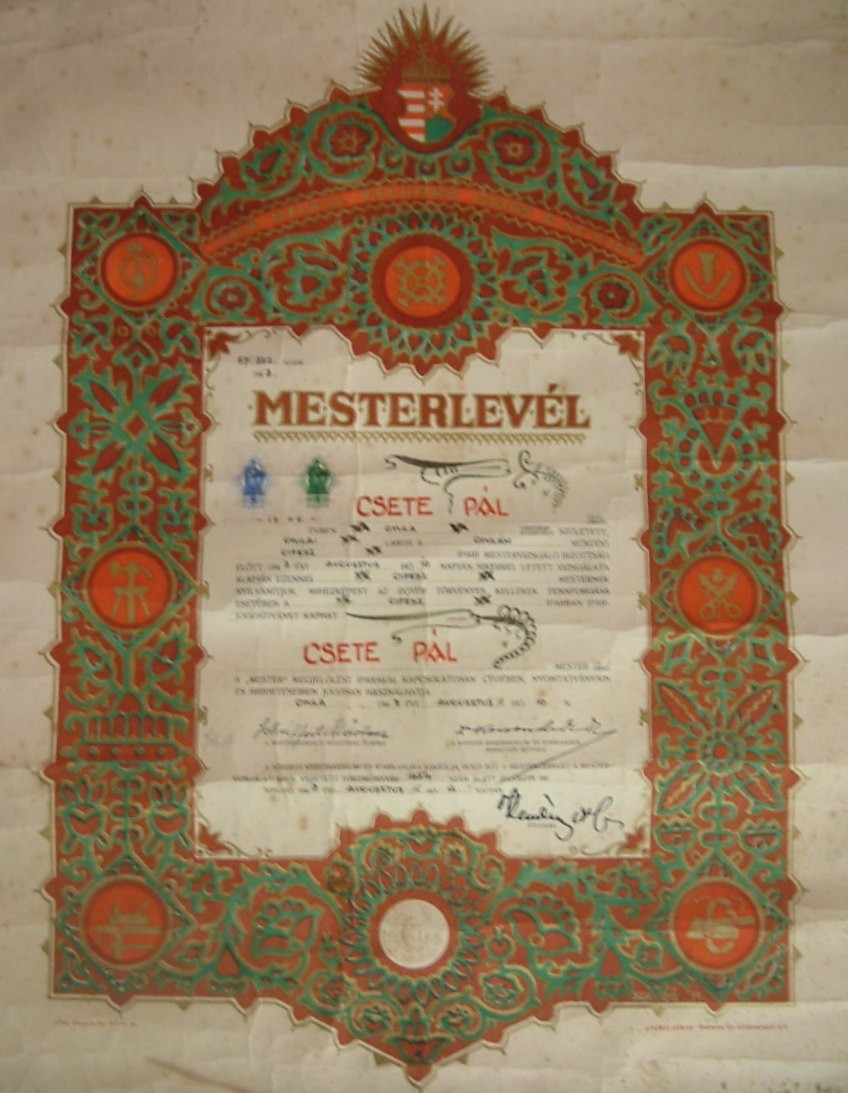 Mesterlevél (Erkel Ferenc Múzeum CC BY-NC-SA)