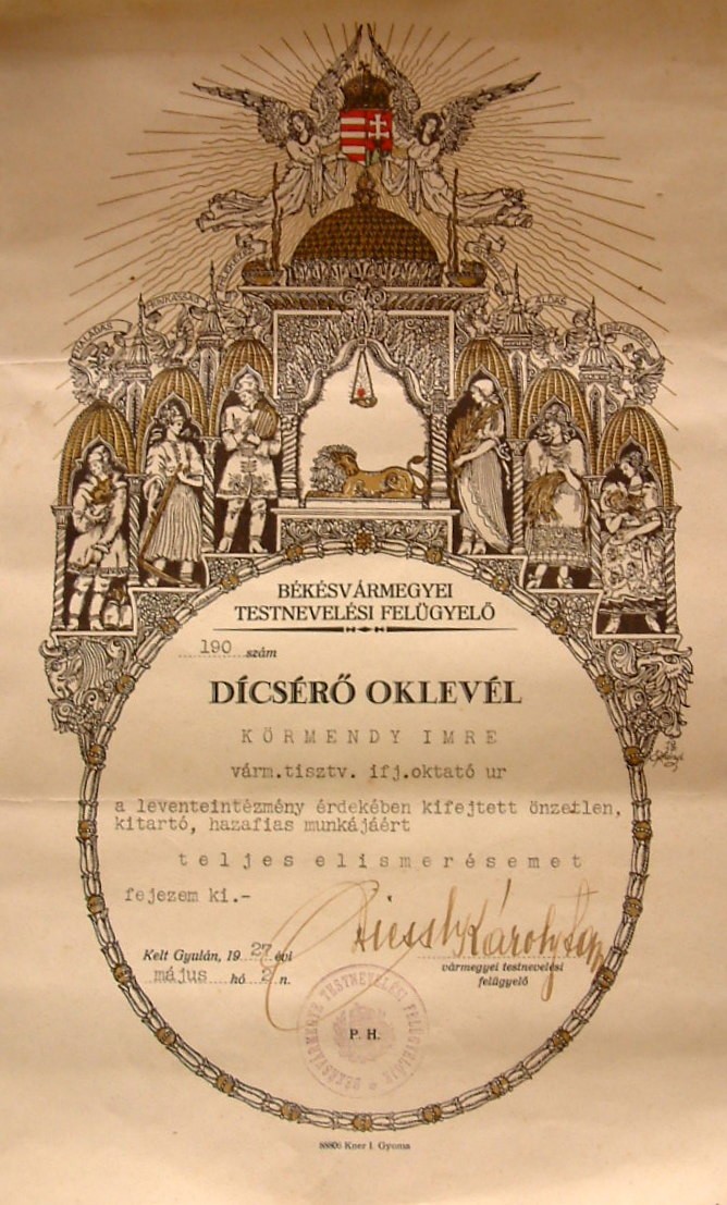 Dicsérő oklevél (Erkel Ferenc Múzeum CC BY-NC-SA)