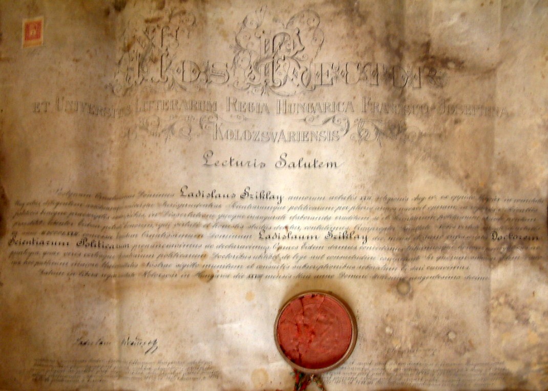 Doktori diploma (Erkel Ferenc Múzeum CC BY-NC-SA)