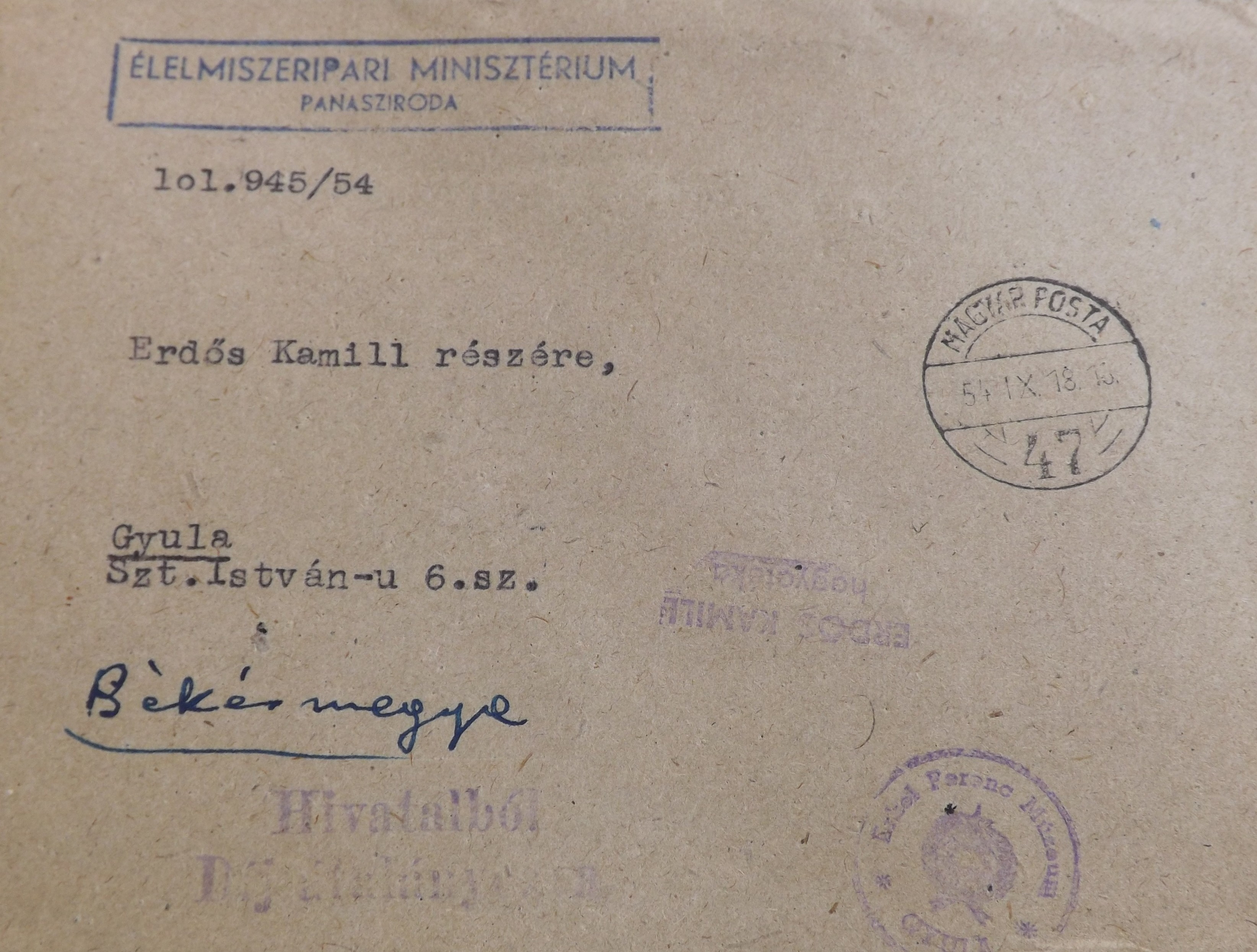 Postai levél (Erkel Ferenc Múzeum CC BY-NC-SA)