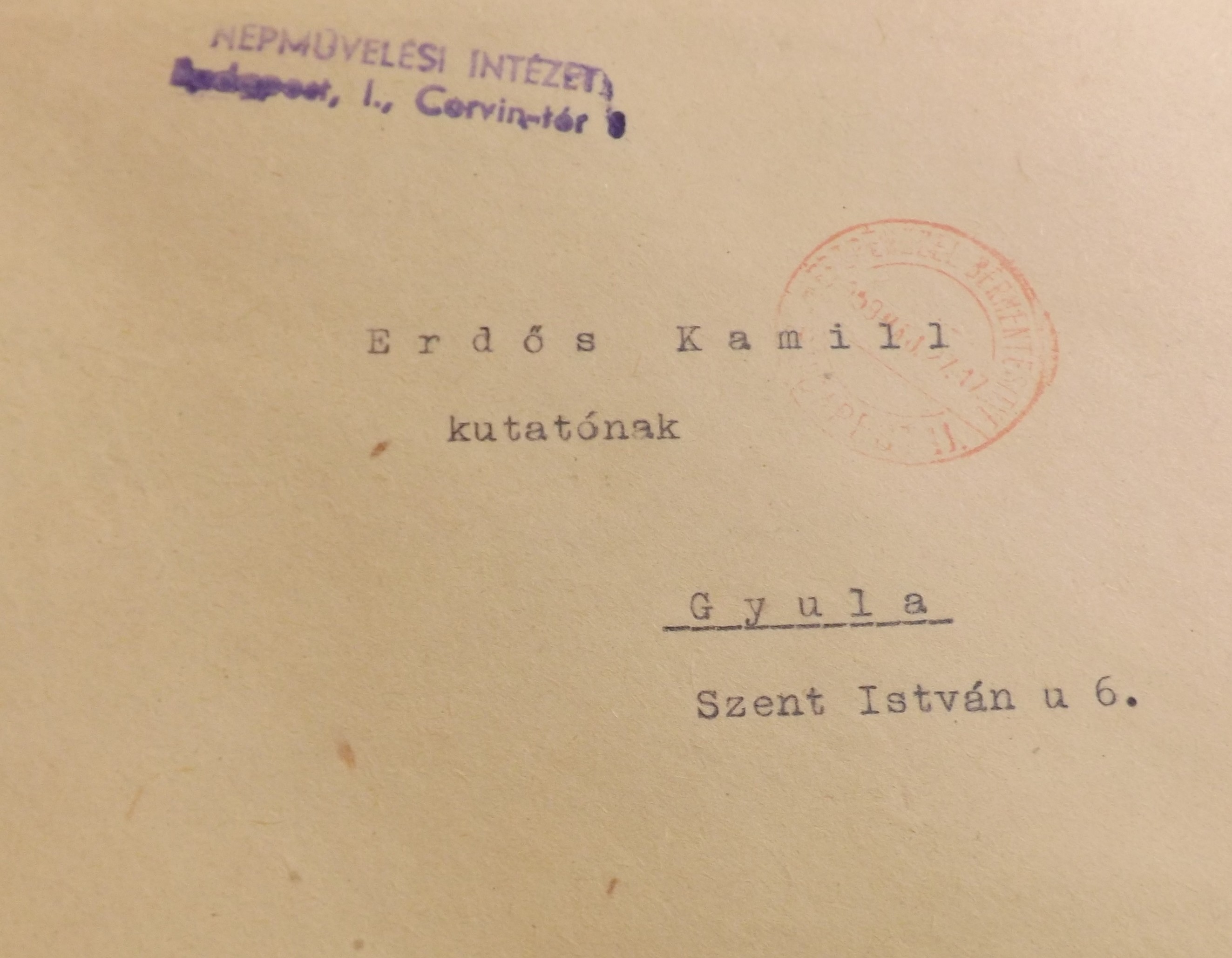 Postai levél (Erkel Ferenc Múzeum CC BY-NC-SA)
