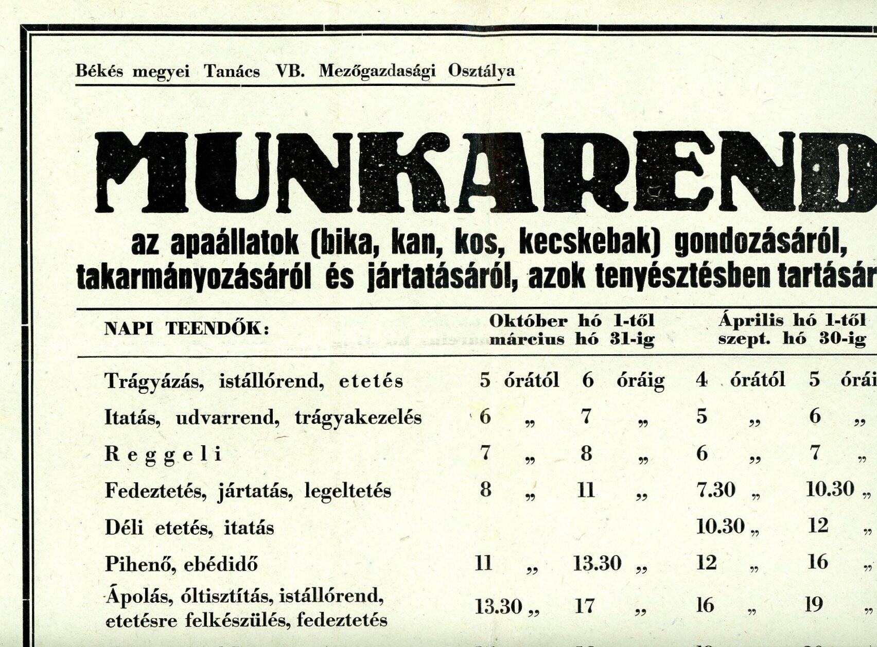 munkarend (Erkel Ferenc Múzeum CC BY-NC-SA)