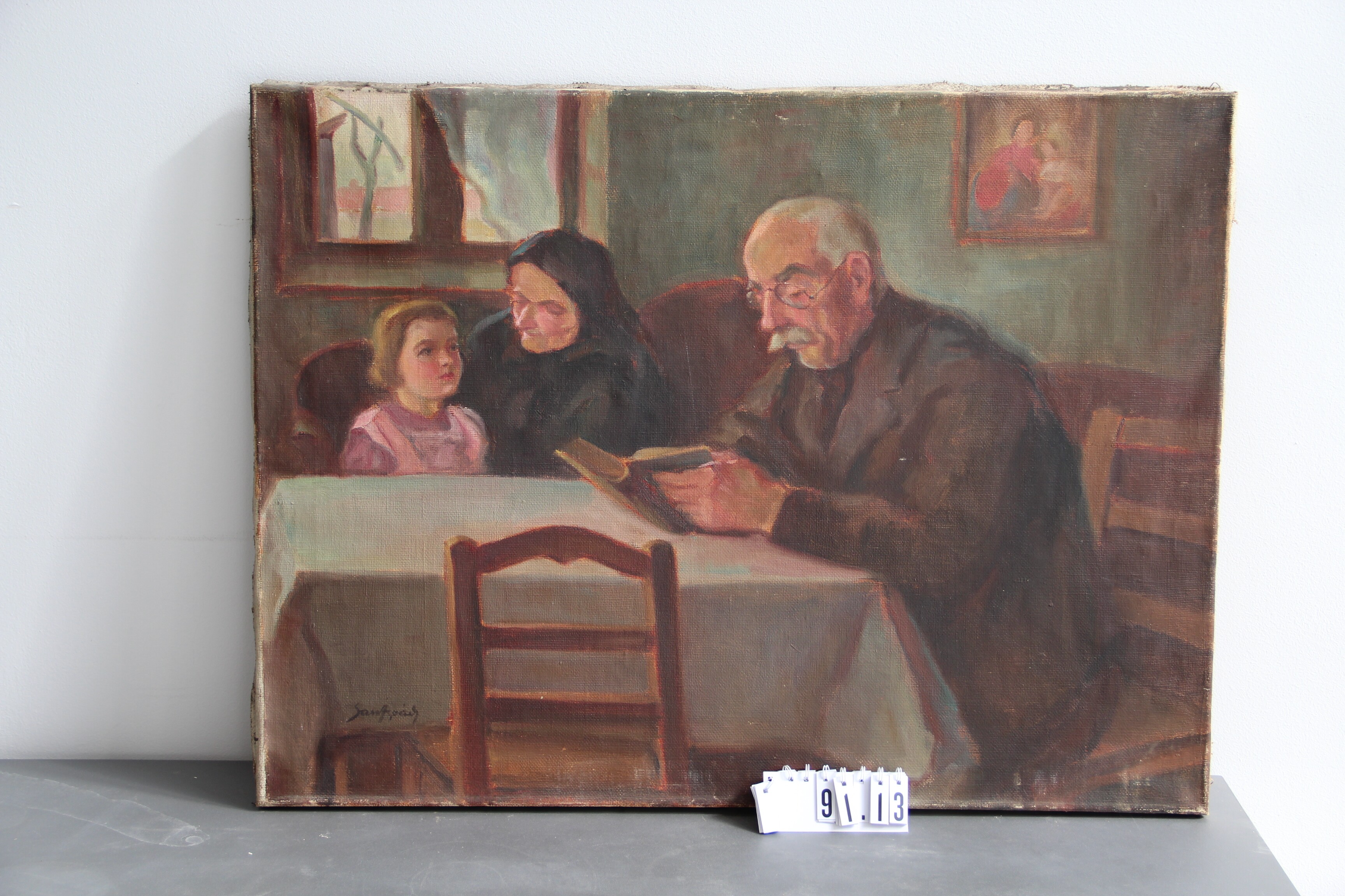 Sass Árpád (1896 - 1957): Olvasó család (Erkel Ferenc Múzeum és Könyvtár, Gyula CC BY-NC-SA)