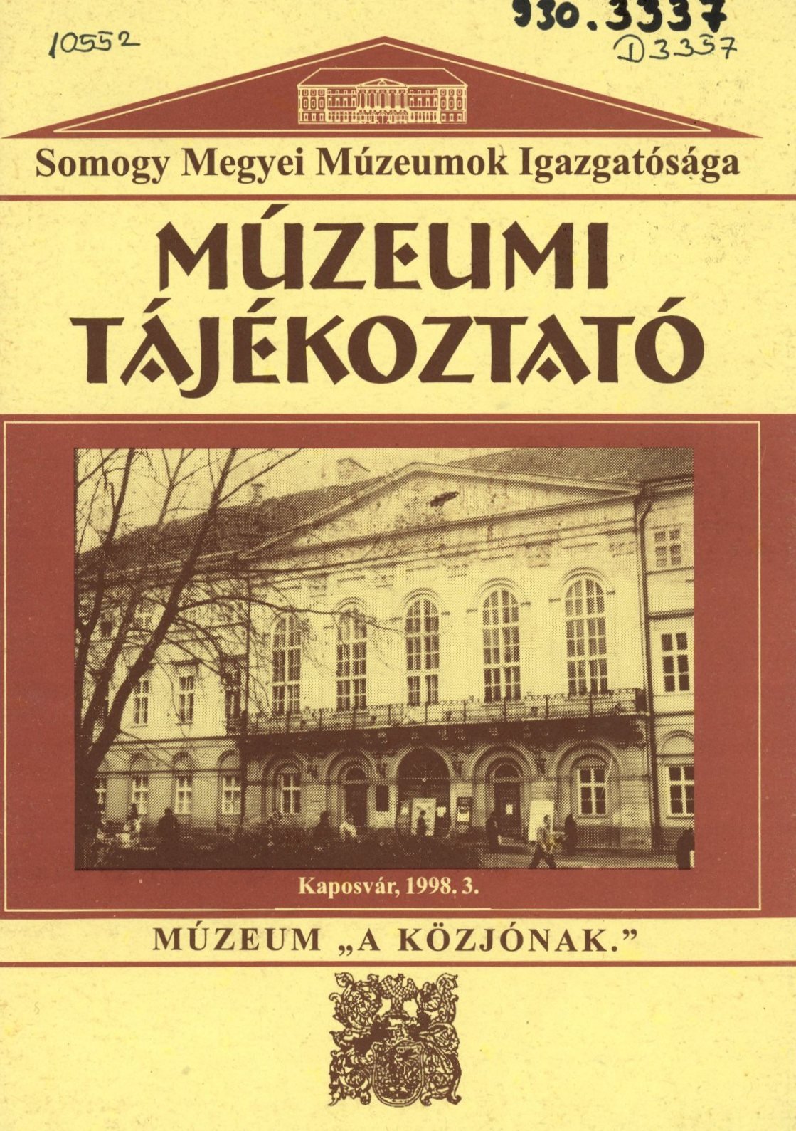 Múzeumi Tájékoztató 1998/3. (Erkel Ferenc Múzeum és Könyvtár, Gyula CC BY-NC-SA)