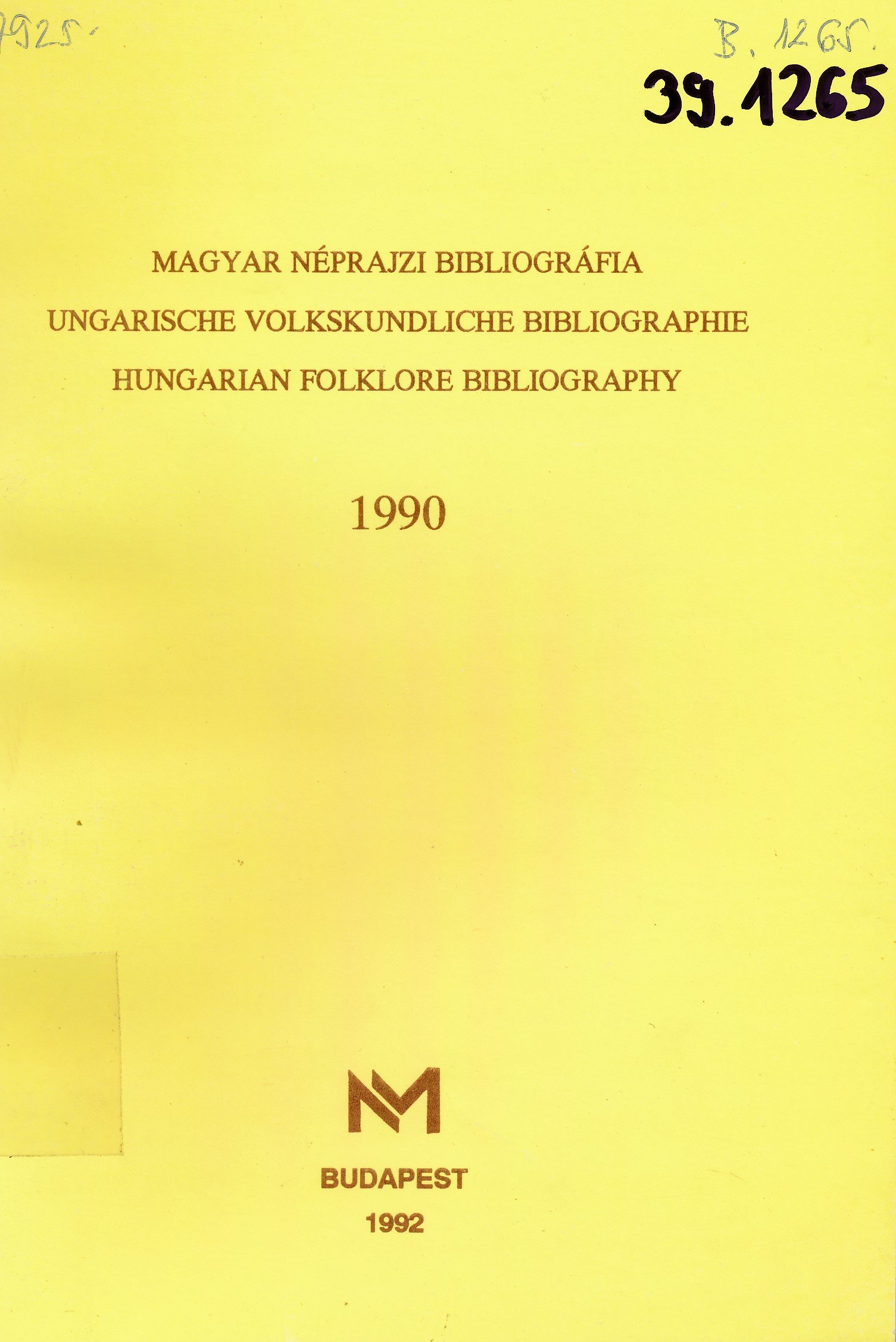 Magyar néprajzi bibliográfia 1990 (Erkel Ferenc Múzeum és Könyvtár, Gyula CC BY-NC-SA)