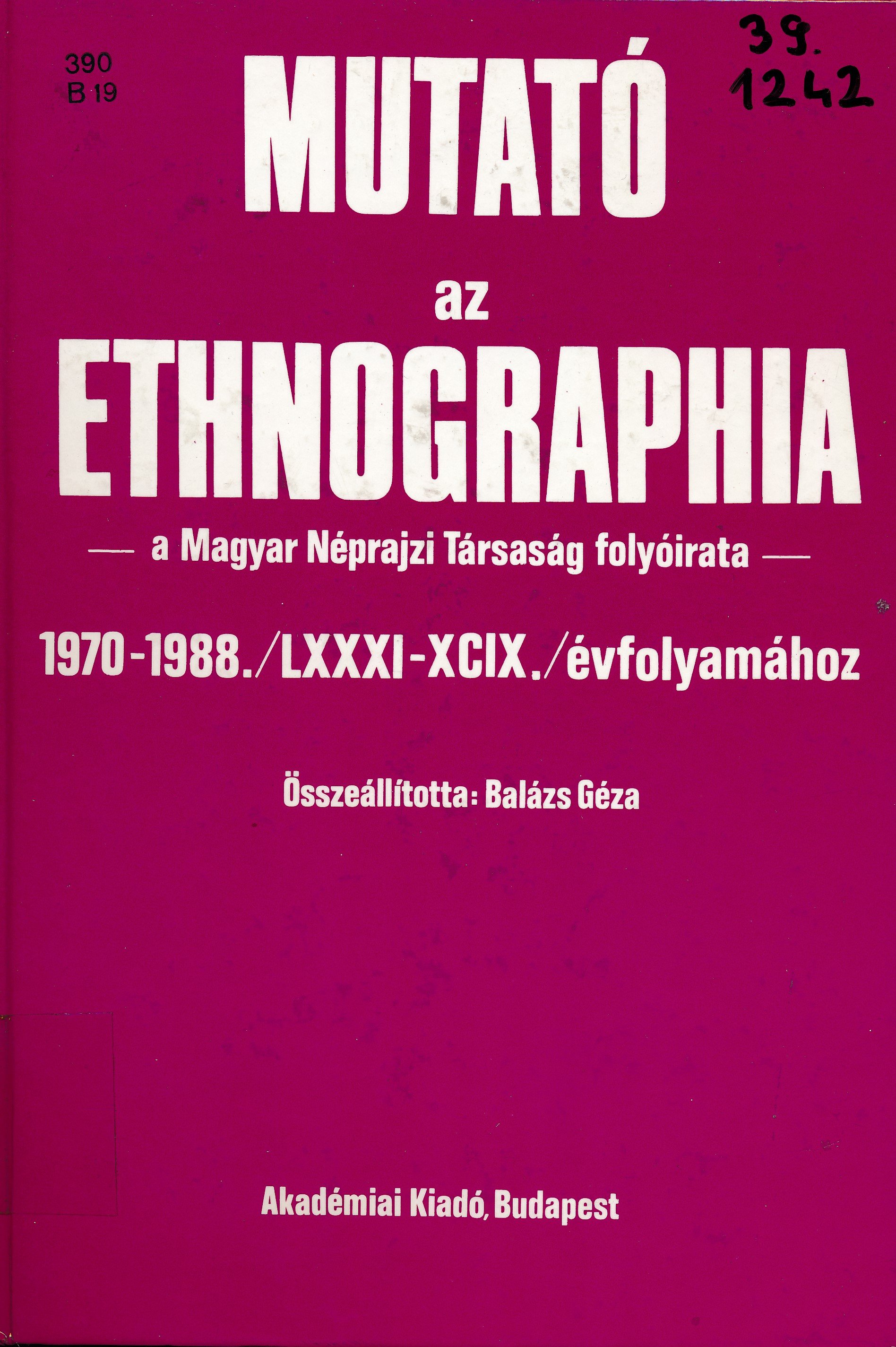 Mutató az ethnographia (Erkel Ferenc Múzeum és Könyvtár, Gyula CC BY-NC-SA)