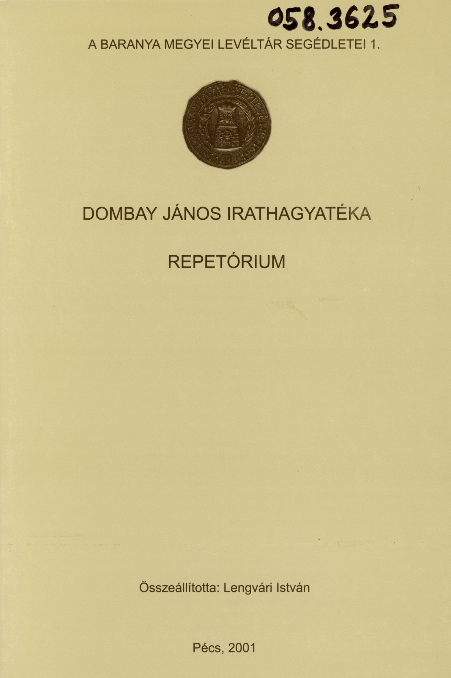 Dombay János Irathagyatéka Repetórium (Erkel Ferenc Múzeum és Könyvtár, Gyula CC BY-NC-SA)