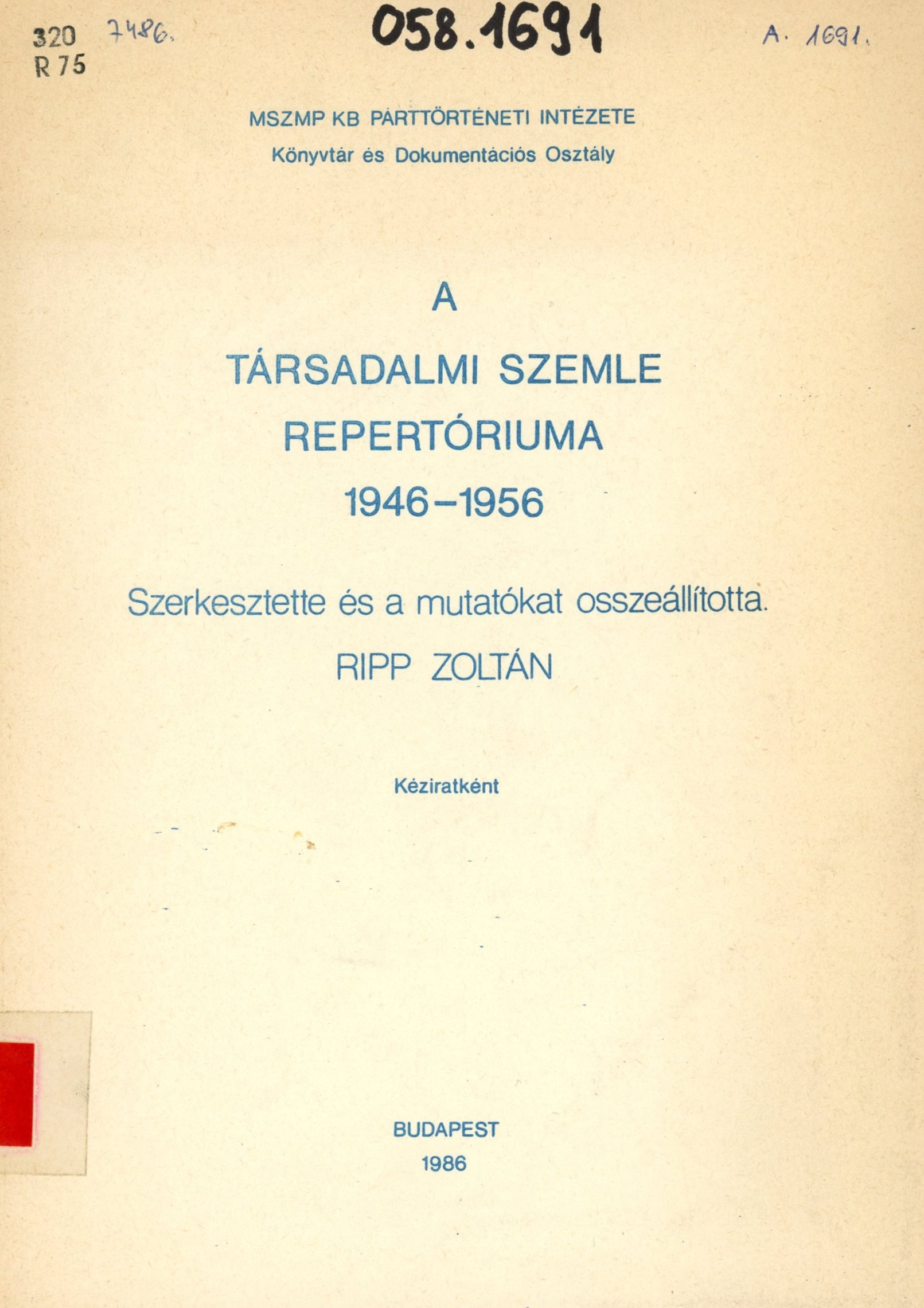 A Társadalmi Szemle Repertóriuma 1946 - 1956 (Erkel Ferenc Múzeum és Könyvtár, Gyula CC BY-NC-SA)