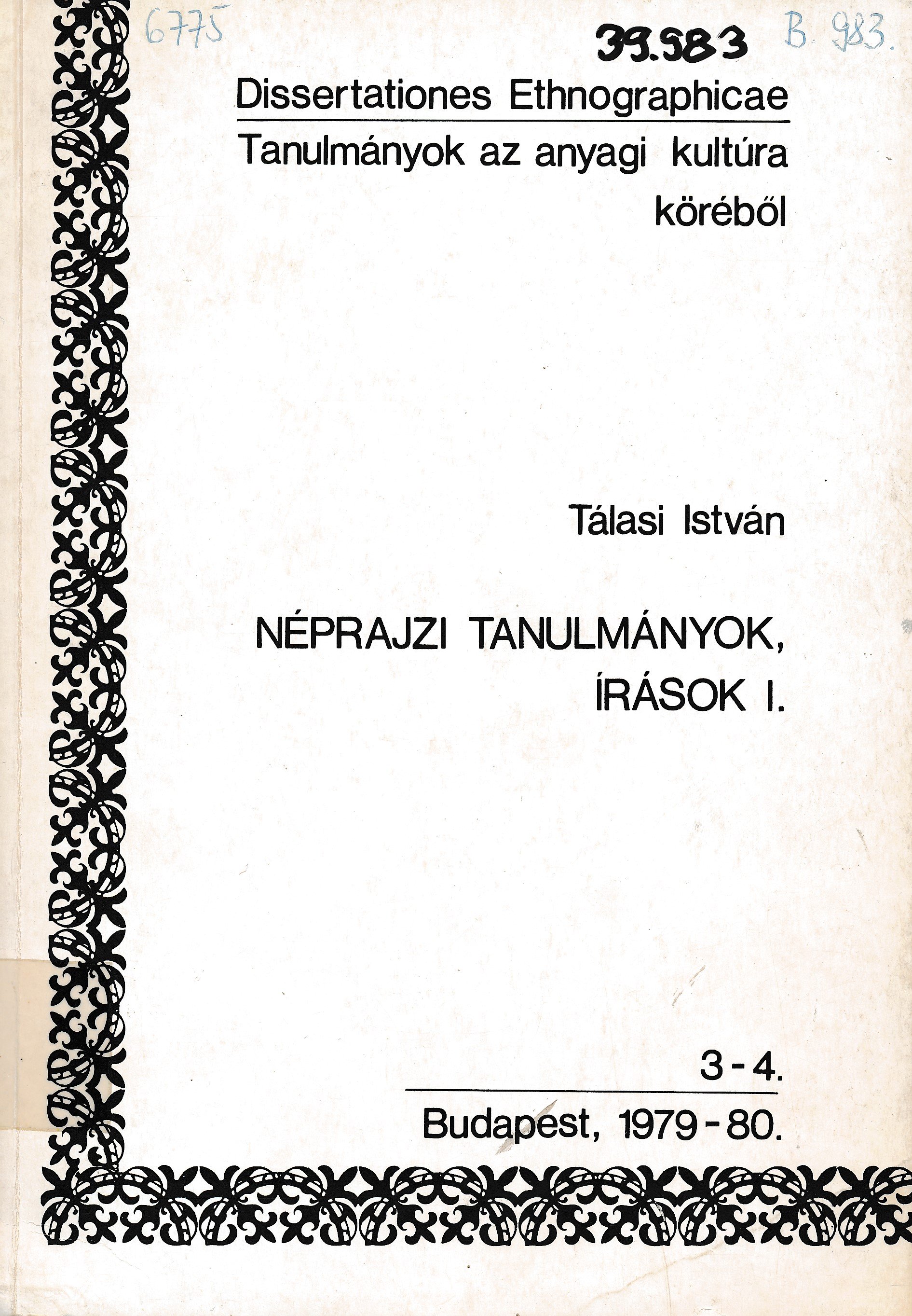 Néprajzi tanulmányok, írások I. (Erkel Ferenc Múzeum és Könyvtár, Gyula CC BY-NC-SA)