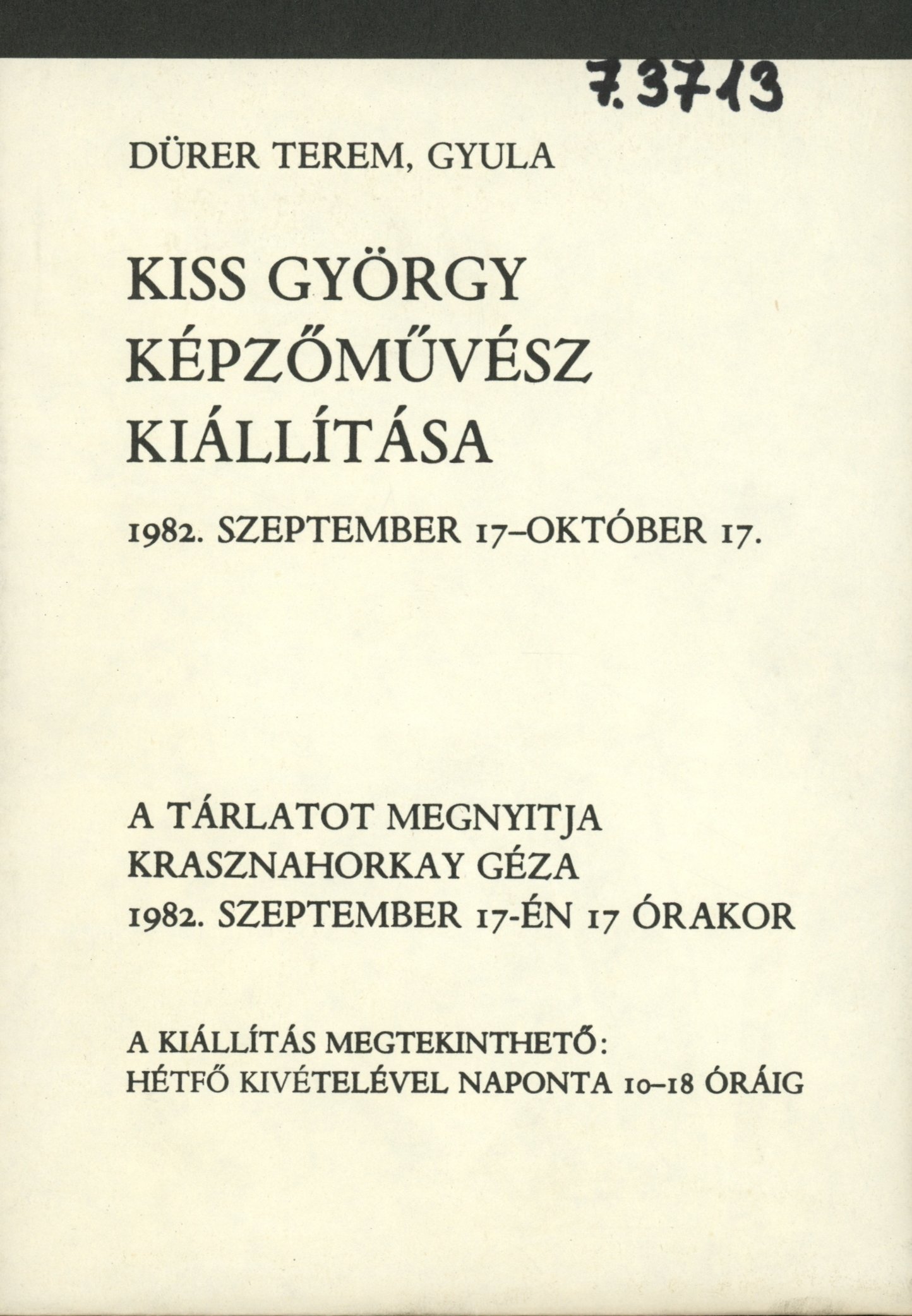 Kiss György Képzőművész Kiállítása (plakát) (Erkel Ferenc Múzeum és Könyvtár, Gyula CC BY-NC-SA)
