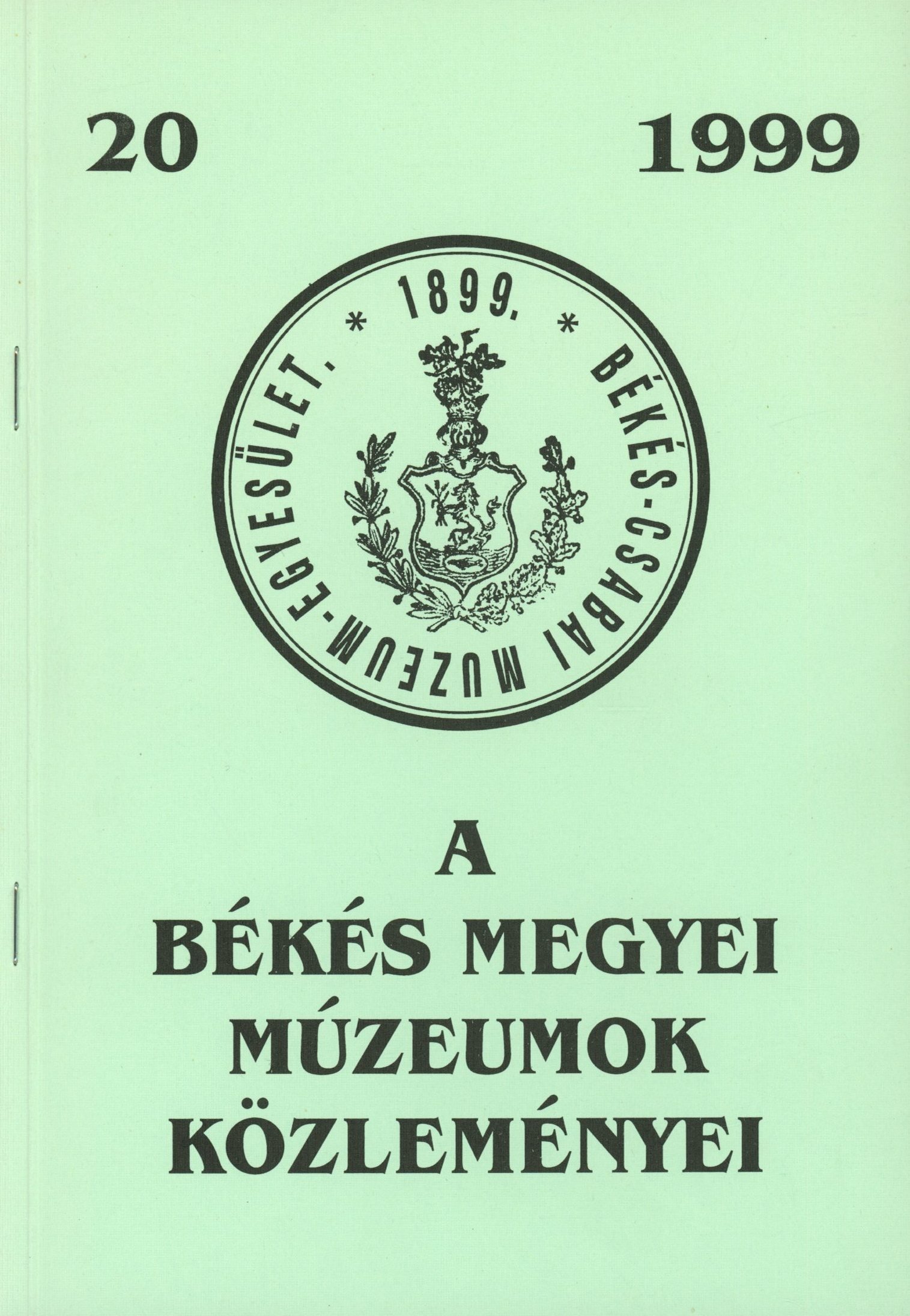 A Békés Megyei Múzeumok Közleményei 20 (Erkel Ferenc Múzeum és Könyvtár, Gyula CC BY-NC-SA)