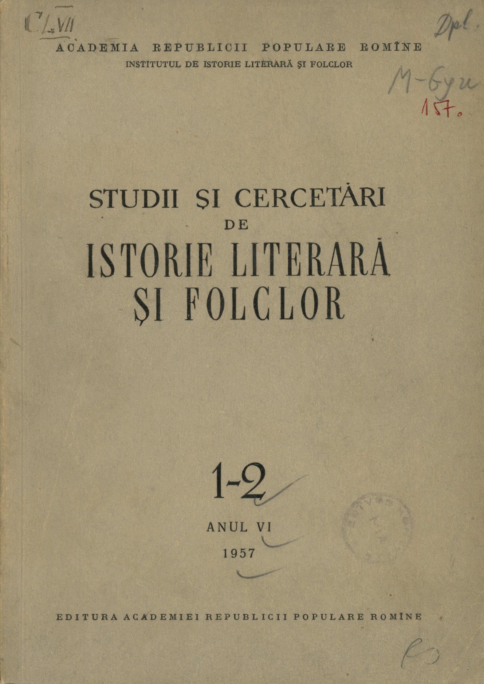 Studii și Cercetări de Istorie Literară, și Folclor 1-2 (Erkel Ferenc Múzeum és Könyvtár, Gyula CC BY-NC-SA)